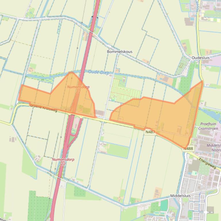 Kaart van postcodegebied 3281KB.