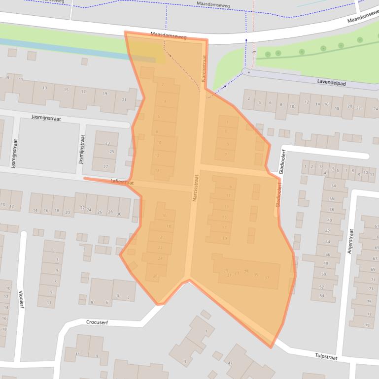 Kaart van postcodegebied 3295RG.