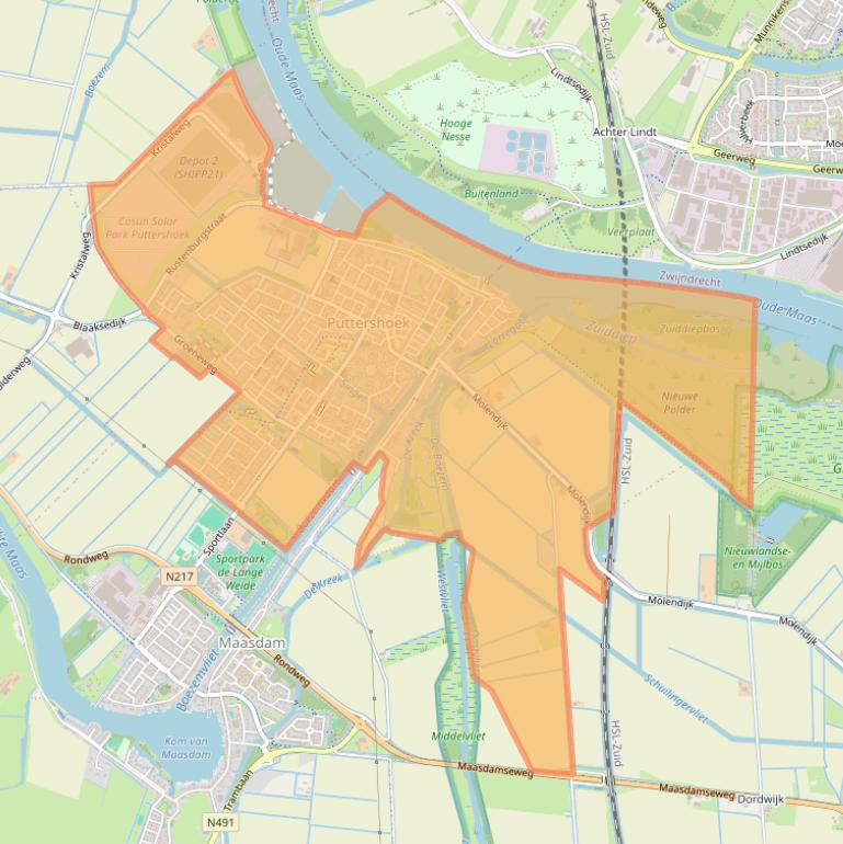 Kaart van postcodegebied 3297.
