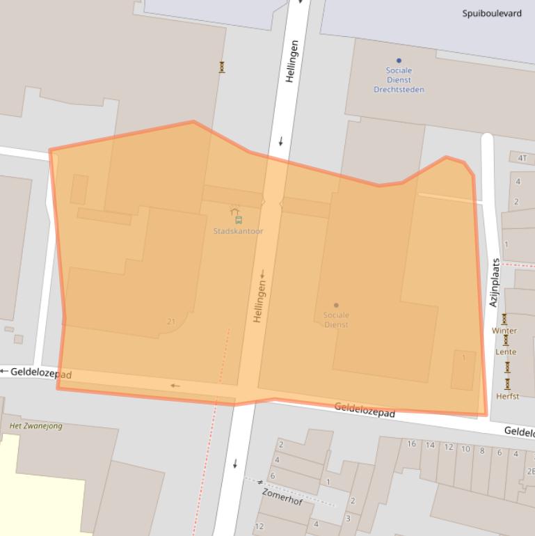 Kaart van postcodegebied 3311GZ.