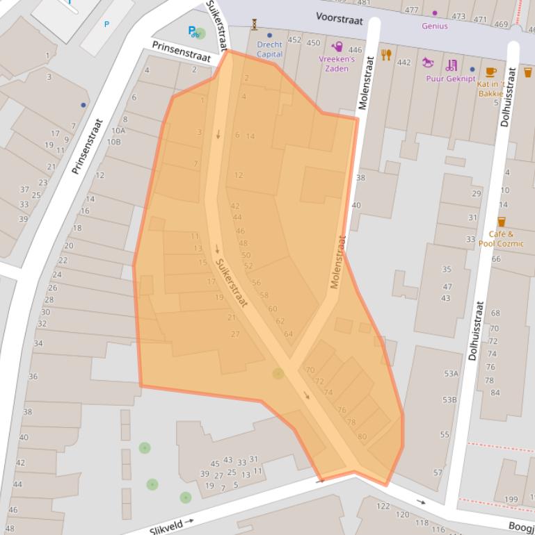 Kaart van postcodegebied 3311VV.