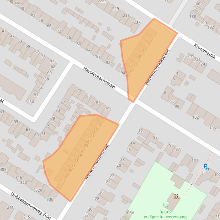 Kaart van postcodegebied 3312JV.