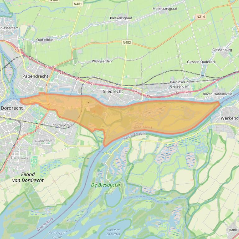Kaart van postcodegebied 3313.