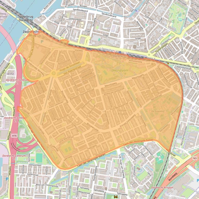 Kaart van postcodegebied 3314.