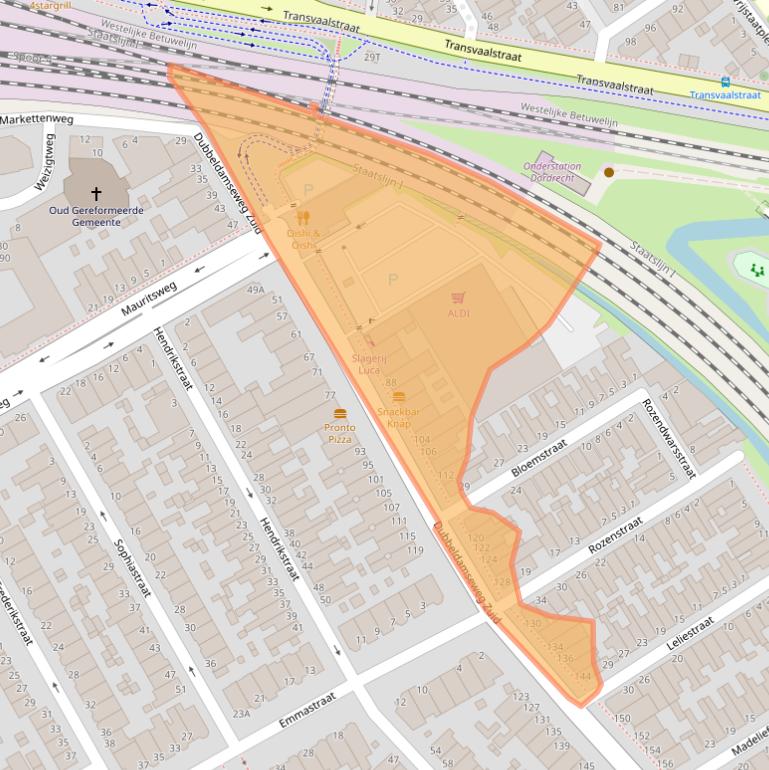 Kaart van postcodegebied 3314JA.