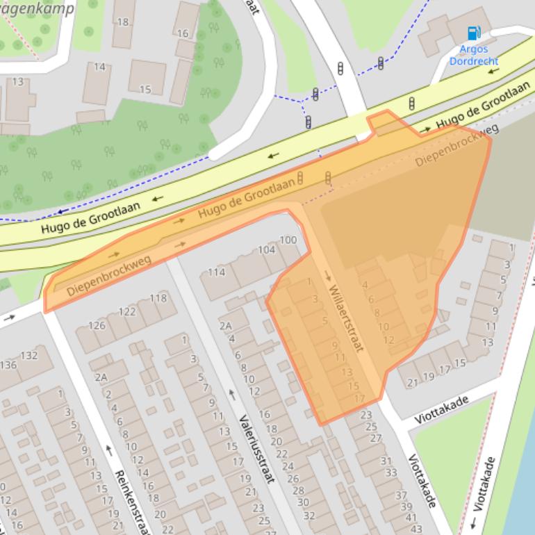 Kaart van postcodegebied 3314WZ.