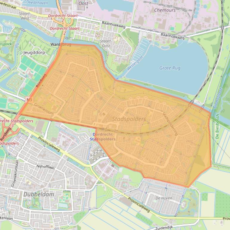 Kaart van postcodegebied 3315.