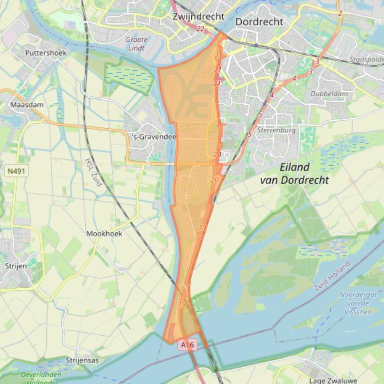 Kaart van postcodegebied 3316.