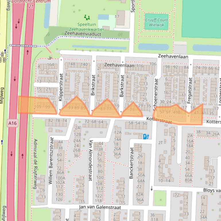 Kaart van postcodegebied 3317ZJ.