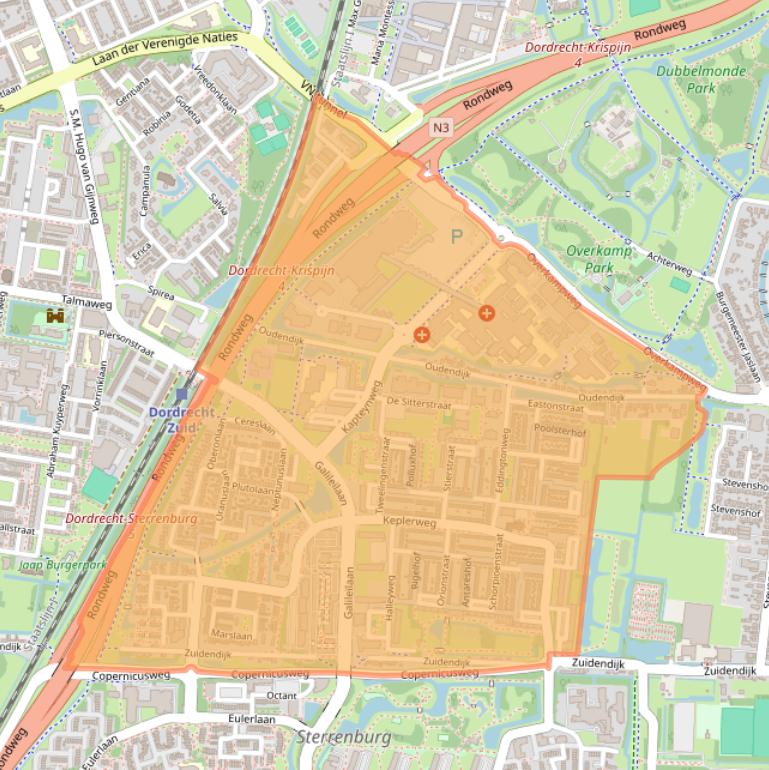 Kaart van postcodegebied 3318.