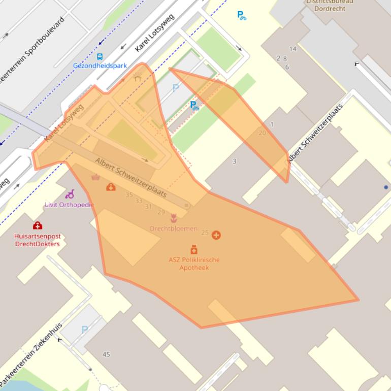 Kaart van postcodegebied 3318AT.