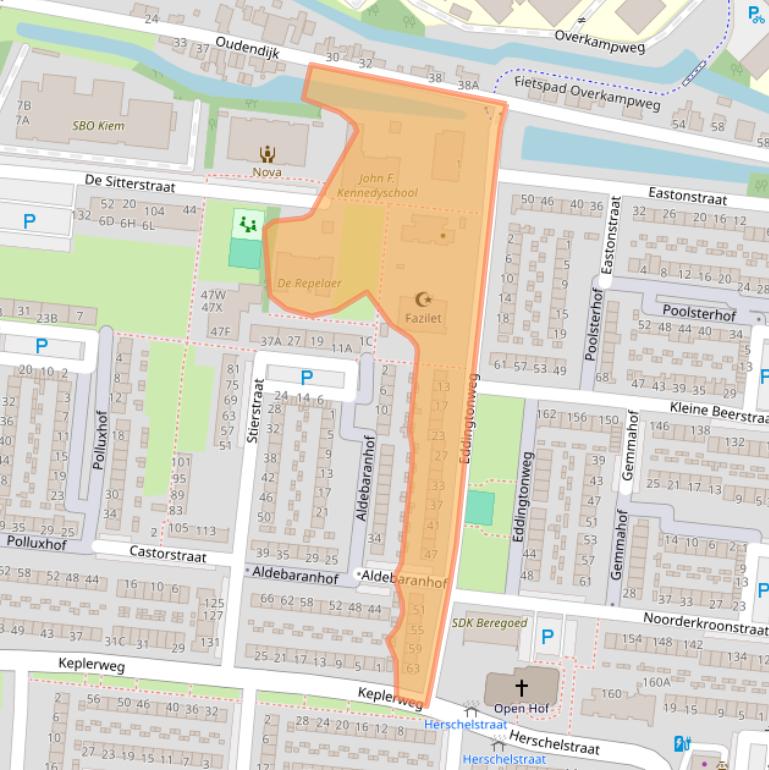 Kaart van postcodegebied 3318BE.