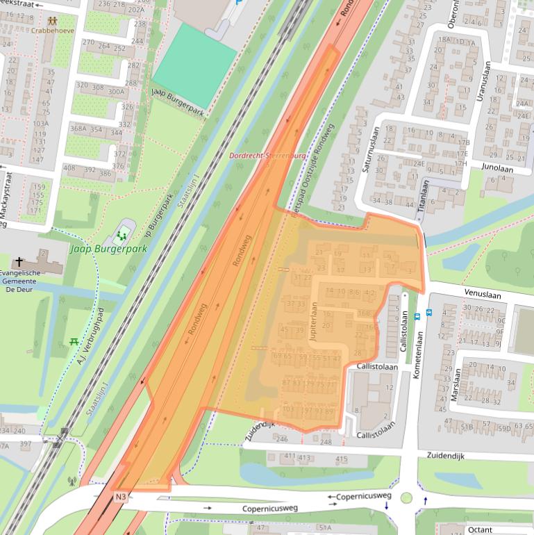 Kaart van postcodegebied 3318JC.