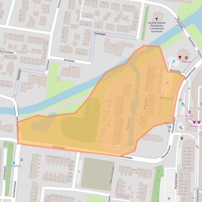 Kaart van postcodegebied 3318JZ.