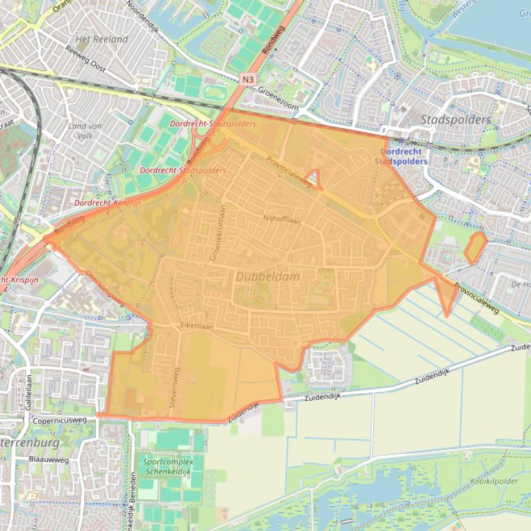 Kaart van postcodegebied 3319.