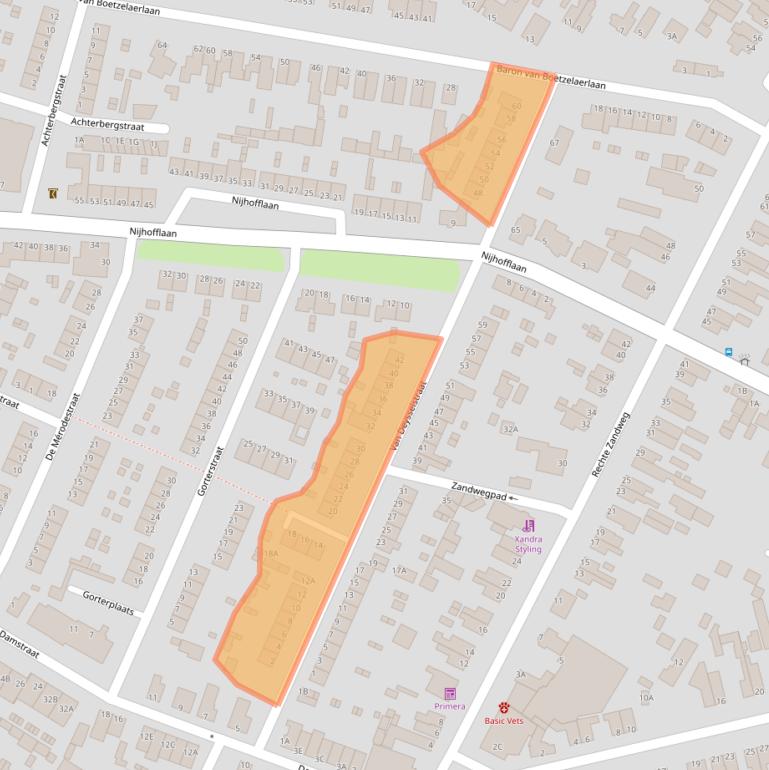 Kaart van postcodegebied 3319BW.