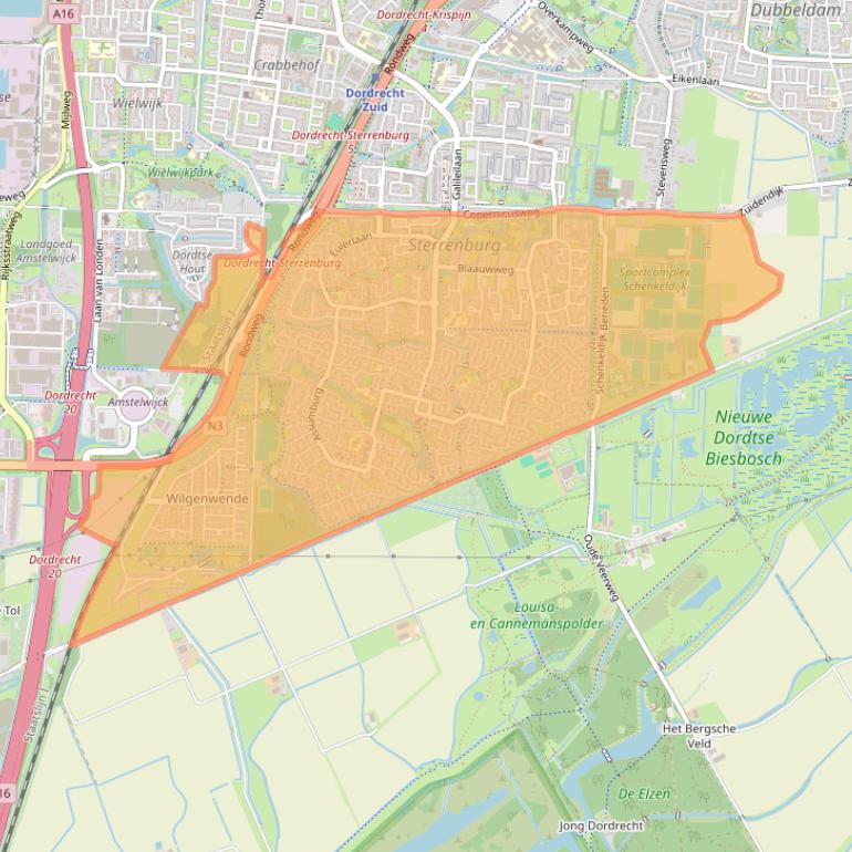 Kaart van postcodegebied 3328.