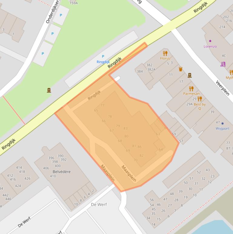 Kaart van postcodegebied 3331LC.