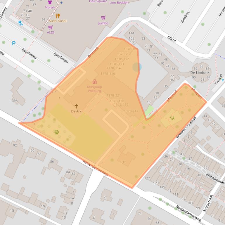 Kaart van postcodegebied 3332AE.