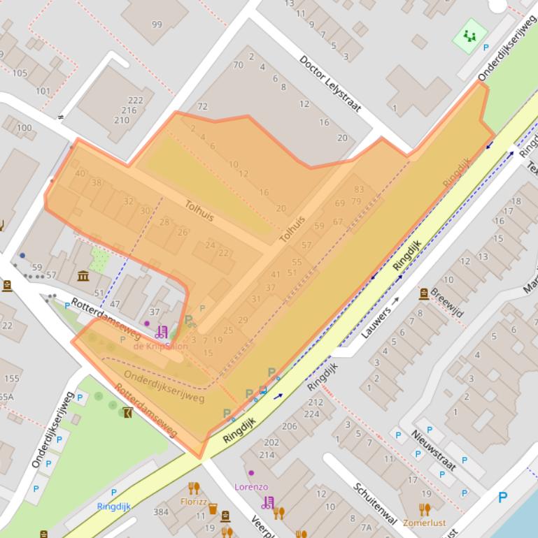 Kaart van postcodegebied 3332BH.