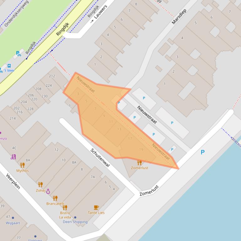 Kaart van postcodegebied 3332BJ.