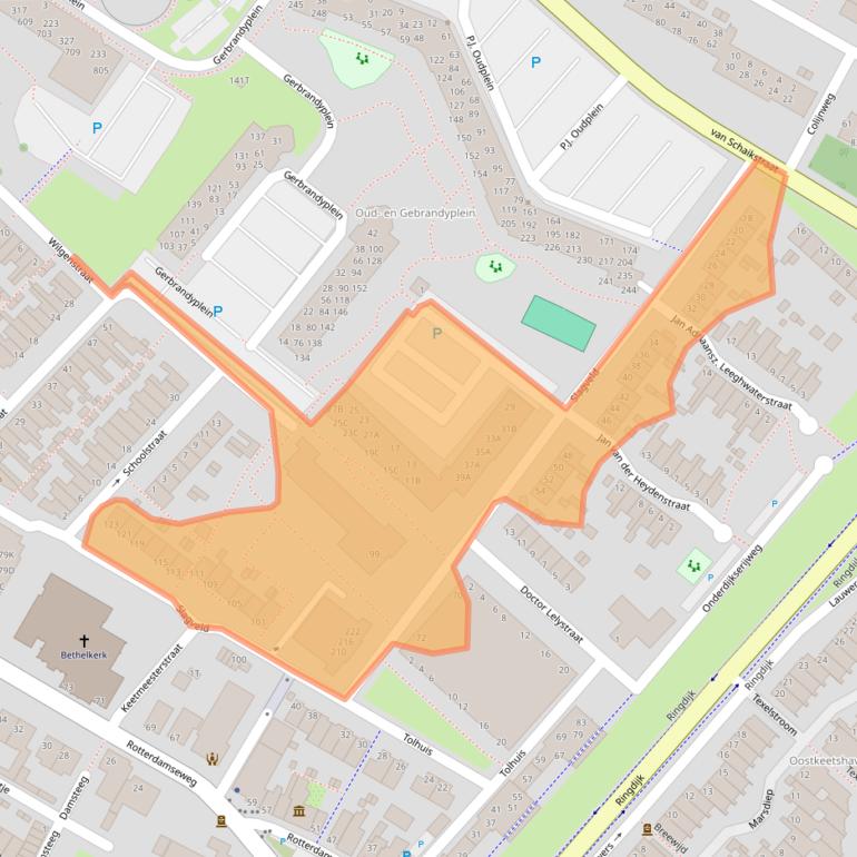 Kaart van postcodegebied 3332BN.