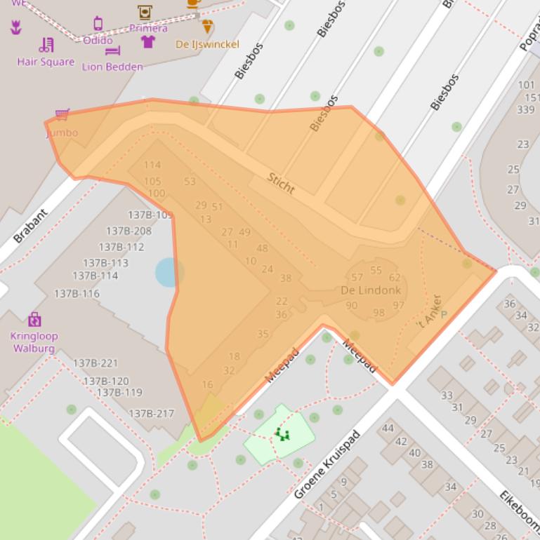 Kaart van postcodegebied 3332BP.