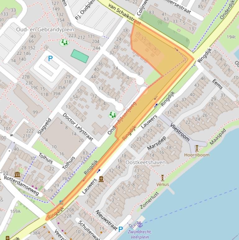 Kaart van postcodegebied 3332BR.