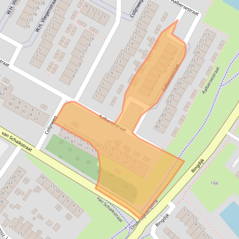 Kaart van postcodegebied 3332CA.