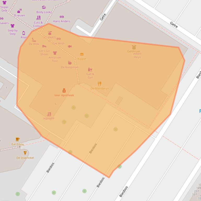 Kaart van postcodegebied 3332EC.