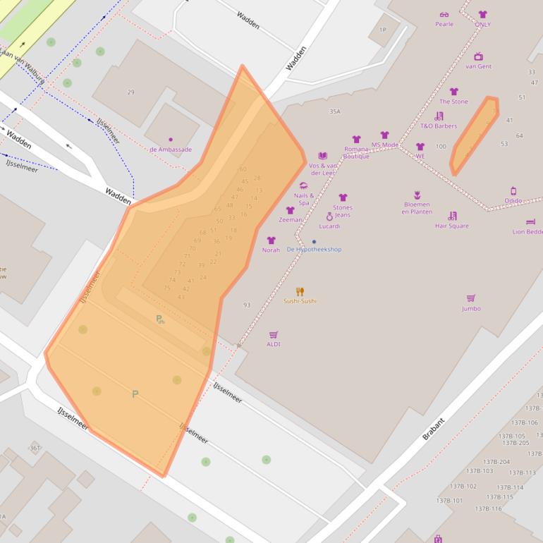 Kaart van postcodegebied 3332EW.