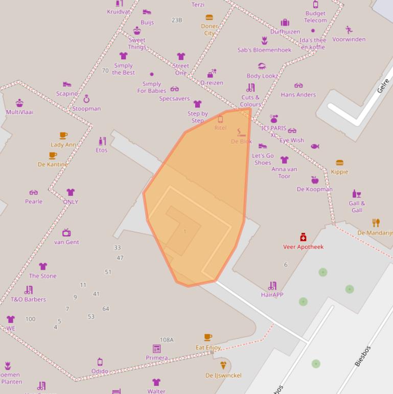 Kaart van postcodegebied 3332EZ.