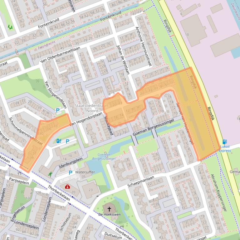Kaart van postcodegebied 3332JD.
