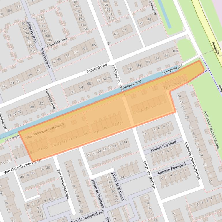 Kaart van postcodegebied 3332JE.