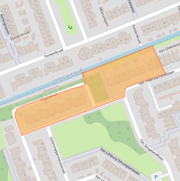 Kaart van postcodegebied 3332JG.
