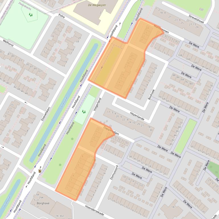 Kaart van postcodegebied 3332KS.