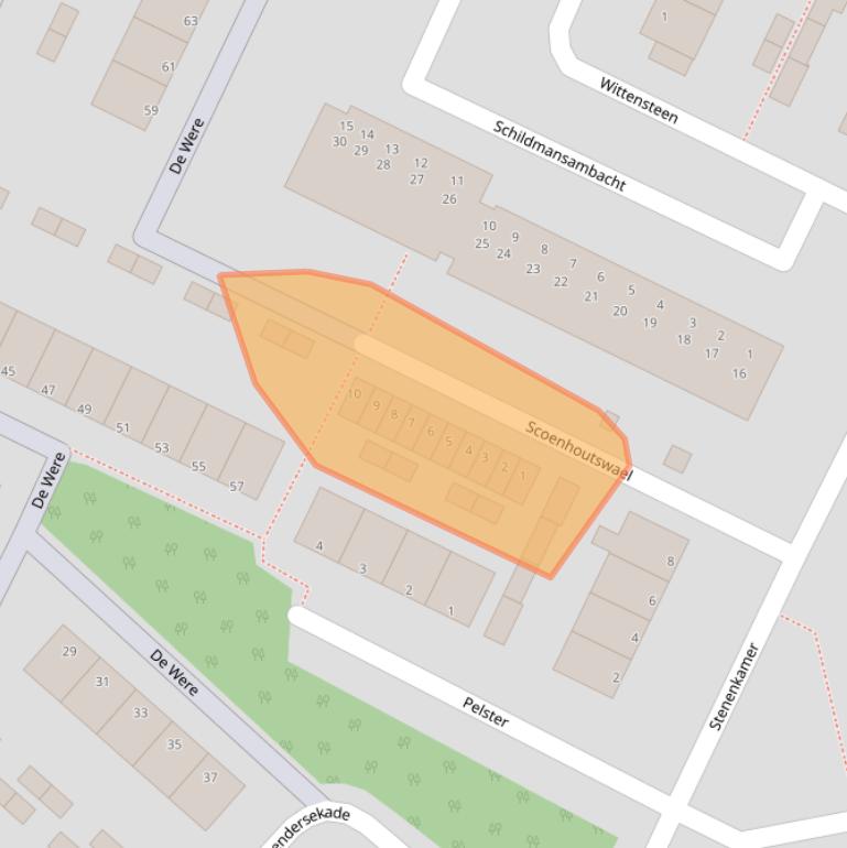 Kaart van postcodegebied 3332KZ.