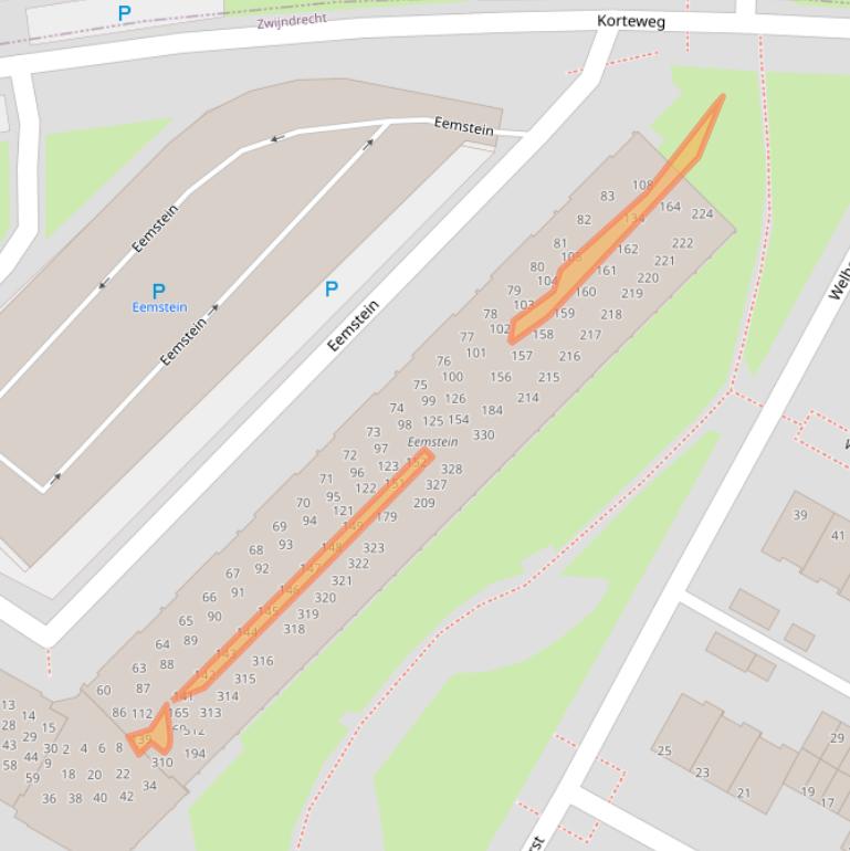 Kaart van postcodegebied 3332NH.