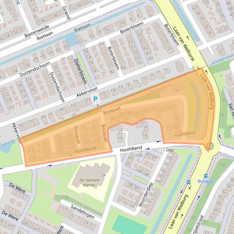 Kaart van postcodegebied 3332RA.