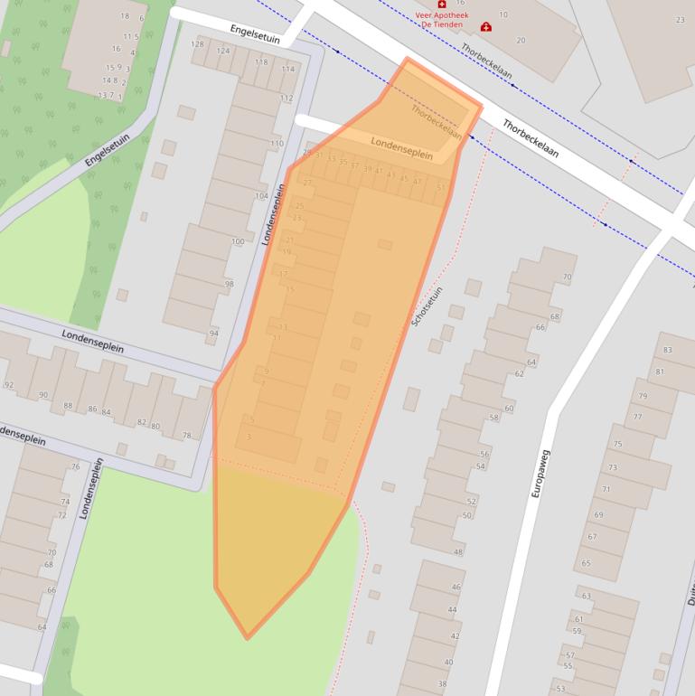 Kaart van postcodegebied 3332SJ.
