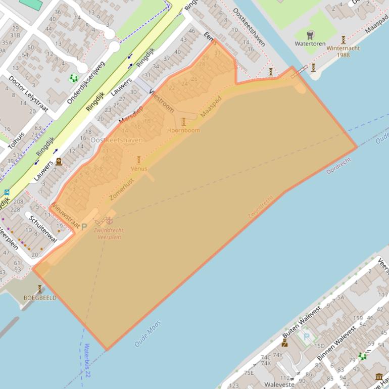 Kaart van postcodegebied 3332TC.