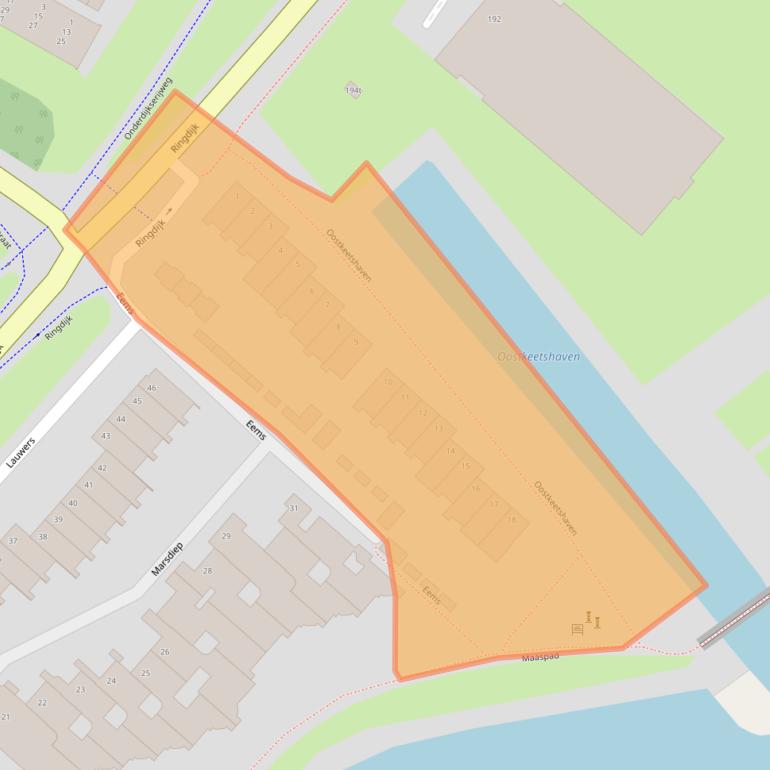 Kaart van postcodegebied 3332TD.