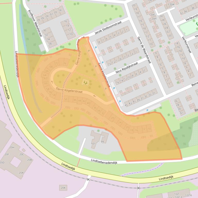 Kaart van postcodegebied 3333BE.