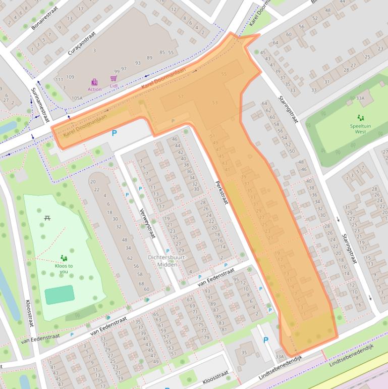 Kaart van postcodegebied 3333VE.