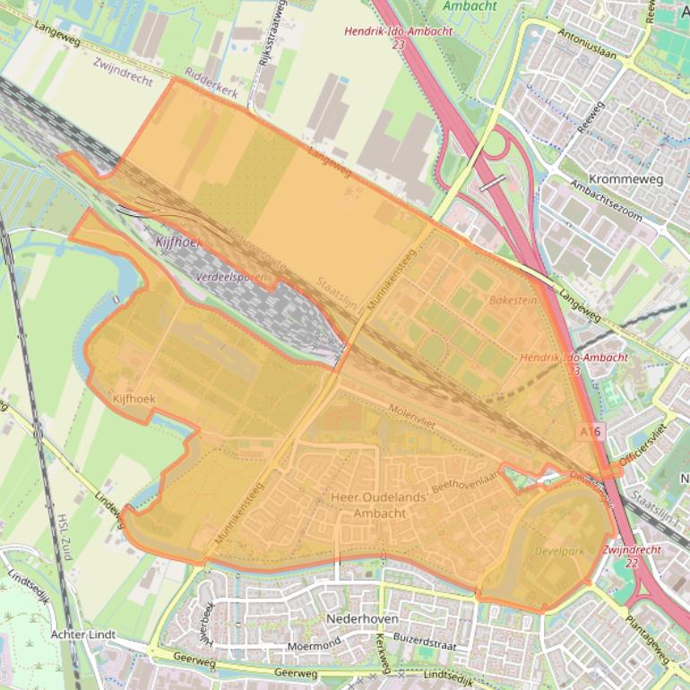 Kaart van postcodegebied 3335.