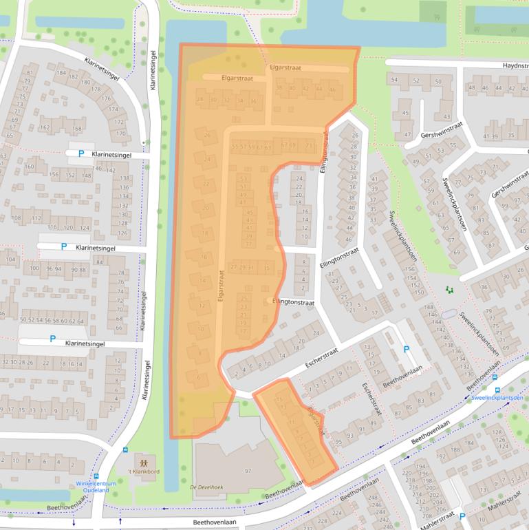 Kaart van postcodegebied 3335DA.