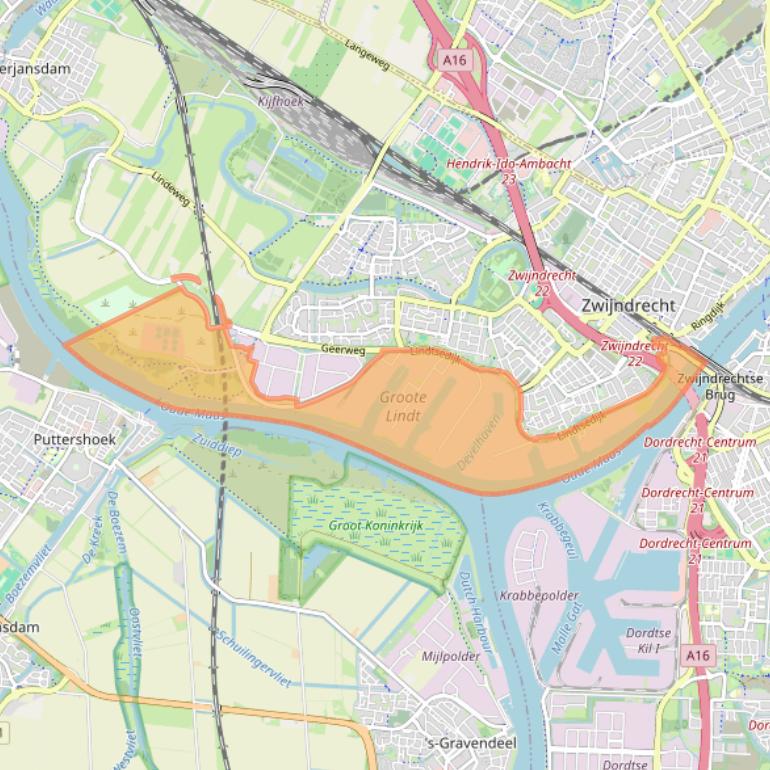 Kaart van postcodegebied 3336.