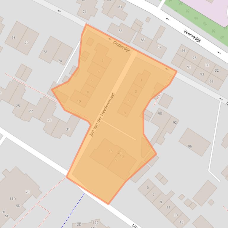 Kaart van postcodegebied 3341BJ.