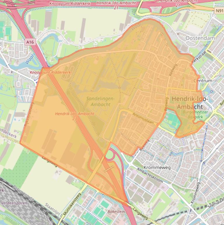 Kaart van postcodegebied 3342.