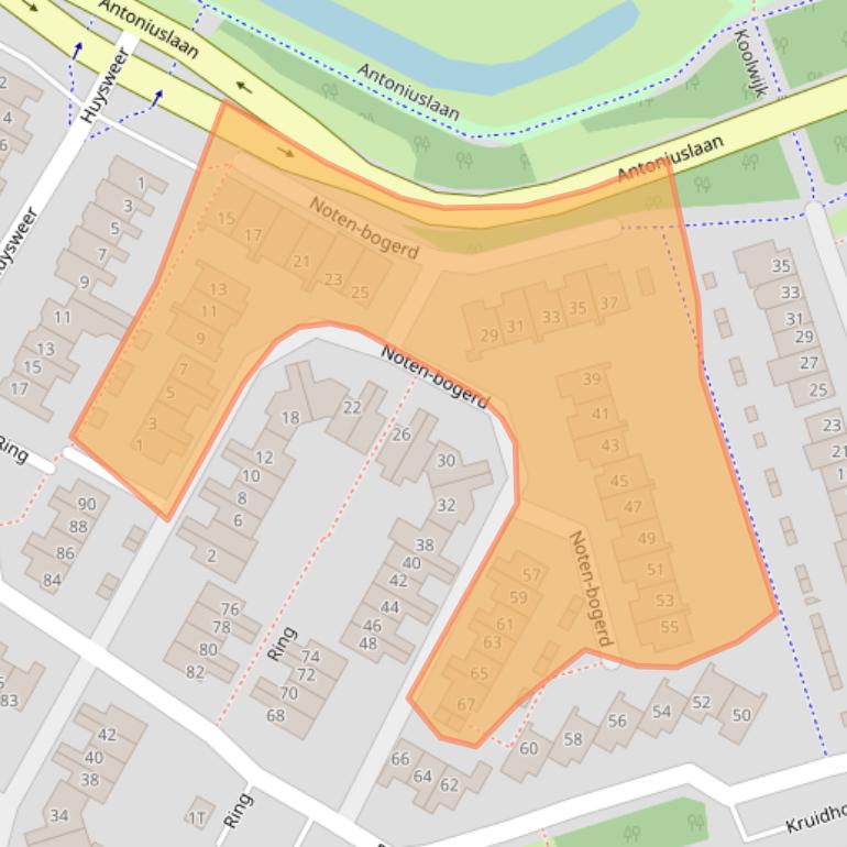 Kaart van postcodegebied 3343BG.